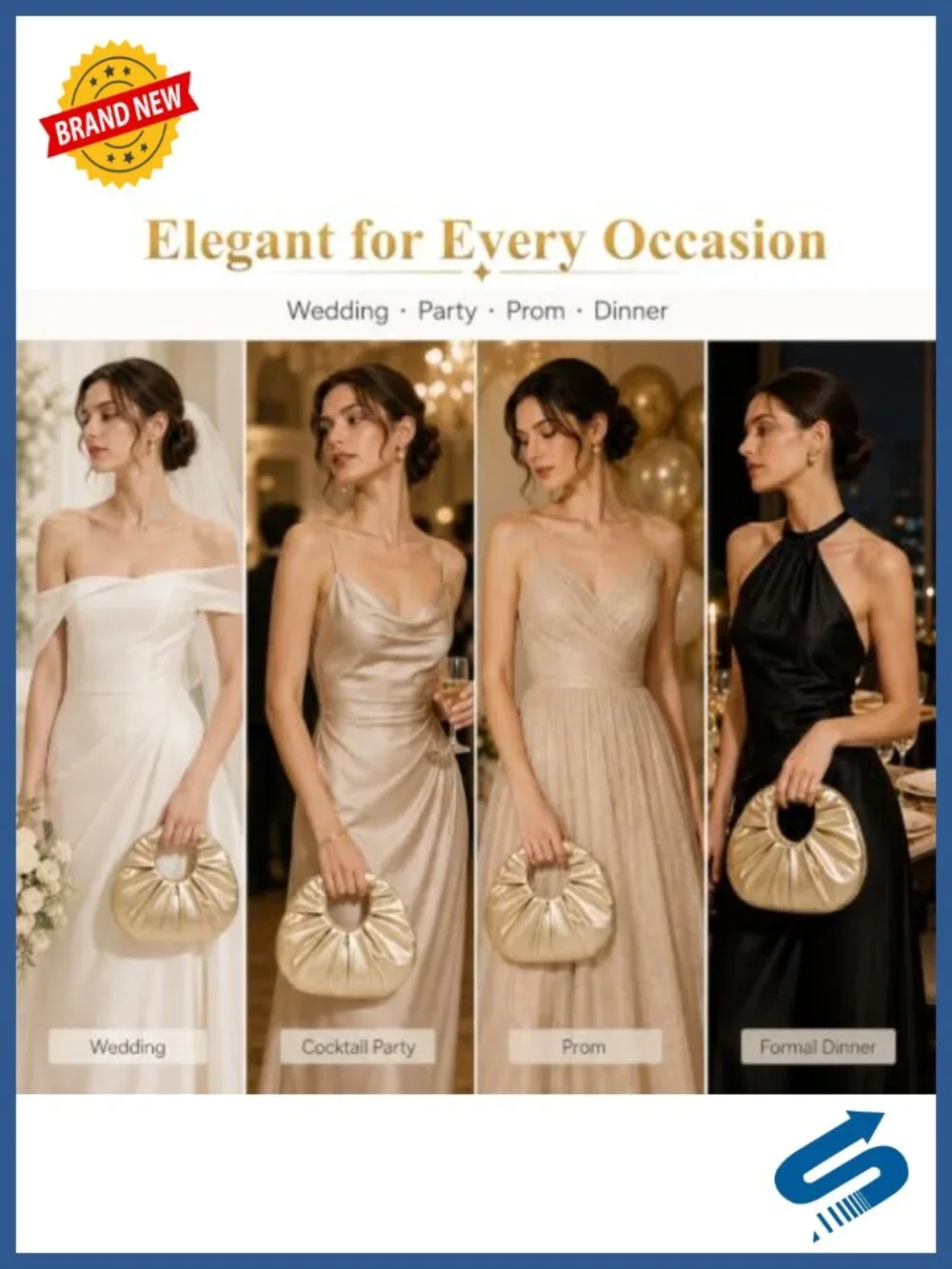 Pleated PU Leather Evening Clutch Wristlet Handbag for Party Prom Wedding